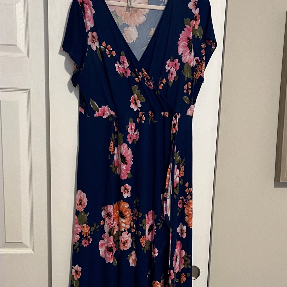Emerald Floral Maxi Dress in Navy and Pink